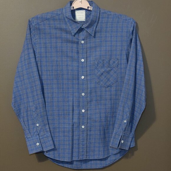 Billy Reid Standard Cut Long Sleeve Button Down Blue/Grey Plaid Shirt Men LARGE - Picture 1 of 7